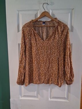 Old Navy Mustard Floral V-Neck Long Sleeve Blouse